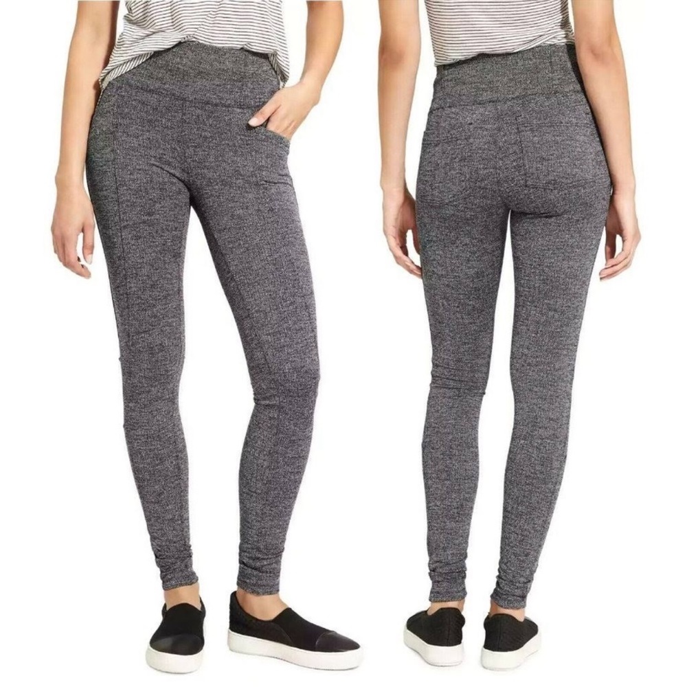Athleta Gray Herringbone Pockets Metro High Waisted Stretch Leggings Pan…